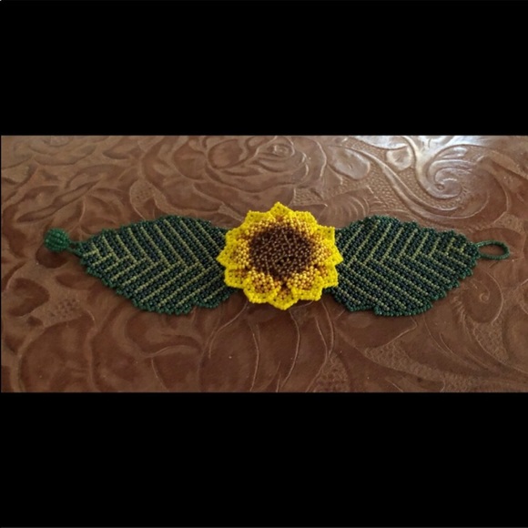 Jewelry - Sunflower Bracelet Hand Beaded Gorgeous Artist Created Bracelet Flower fantasy